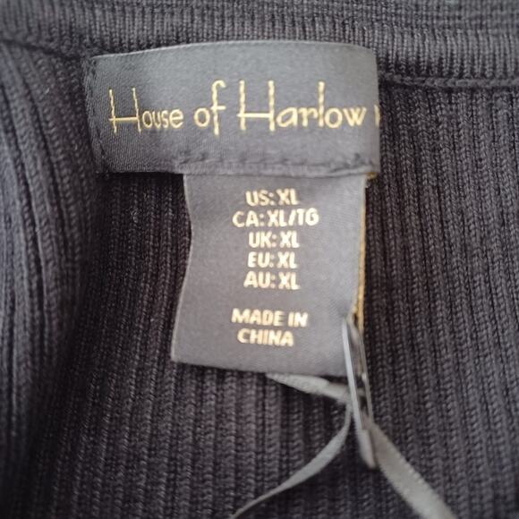 House of Harlow Ribbed Knit Collared Henley Midi Dress Black XL NWT - Picture 7 of 9